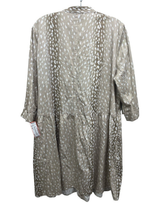 Tuckernuck Size XXL Beige & White Cotton Long Sleeve Cheetah Print Dress Beige & White / XXL
