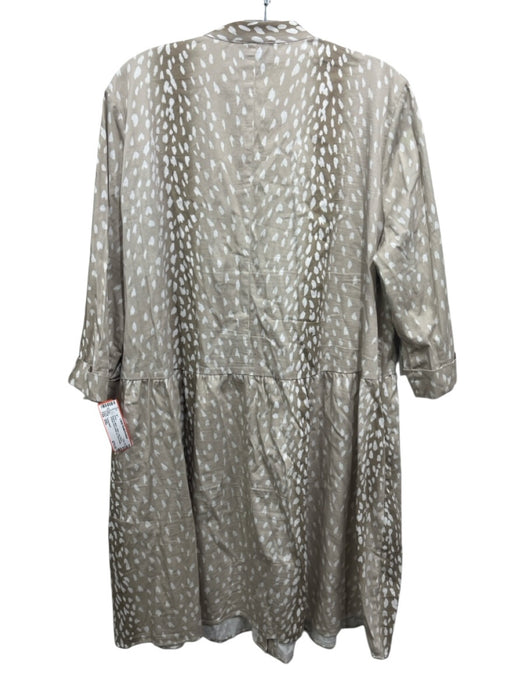 Tuckernuck Size XXL Beige & White Cotton Long Sleeve Cheetah Print Dress Beige & White / XXL
