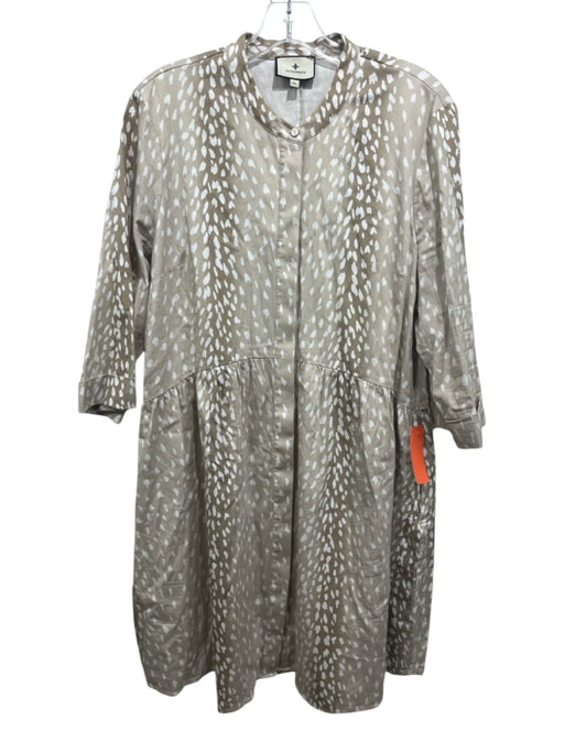Tuckernuck Size XXL Beige & White Cotton Long Sleeve Cheetah Print Dress Beige & White / XXL