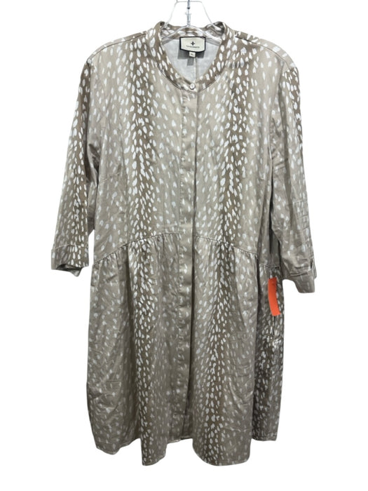 Tuckernuck Size XXL Beige & White Cotton Long Sleeve Cheetah Print Dress Beige & White / XXL