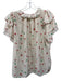Hunter Bell Size L White, Green, Red Silk Short Sleeve Floral Ruffle collar Top White, Green, Red / L