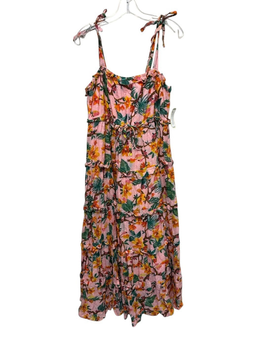 Farm Rio Size L Pink, Green, Multi Cotton Swiss Dots Floral Print Dress Pink, Green, Multi / L