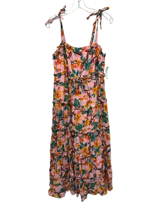 Farm Rio Size L Pink, Green, Multi Cotton Swiss Dots Floral Print Dress Pink, Green, Multi / L