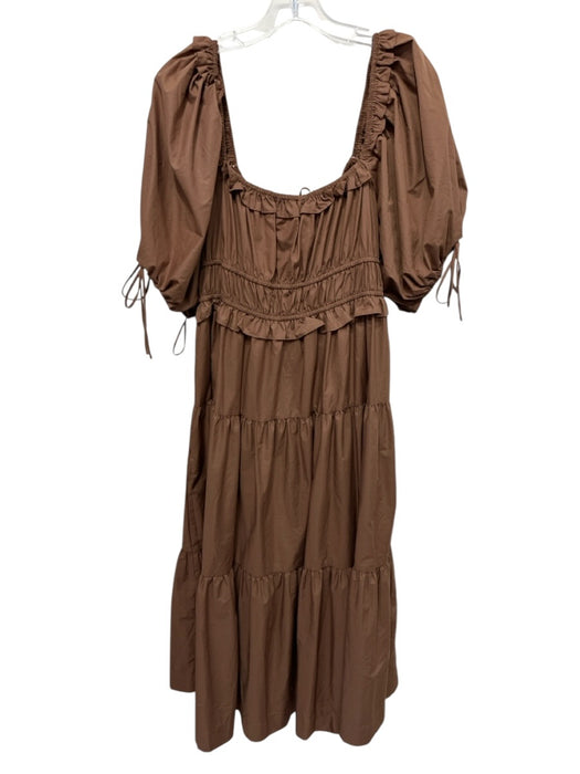 En Saison Size L Brown Polyester & Cotton Short Balloon Sleeve Dress Brown / L