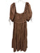 En Saison Size L Brown Polyester & Cotton Short Balloon Sleeve Dress Brown / L