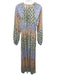 Boden Size 10 cream, blue, multi Viscose & Silk Geometric Print Smocked Dress cream, blue, multi / 10