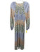 Boden Size 10 cream, blue, multi Viscose & Silk Geometric Print Smocked Dress cream, blue, multi / 10