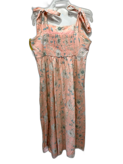 Gal Meets Glam Size 16 Pink & Multi Cotton Tie Shoulder Floral Ruched Maxi Dress Pink & Multi / 16