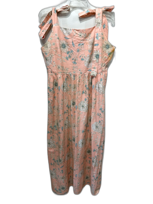 Gal Meets Glam Size 16 Pink & Multi Cotton Tie Shoulder Floral Ruched Maxi Dress Pink & Multi / 16