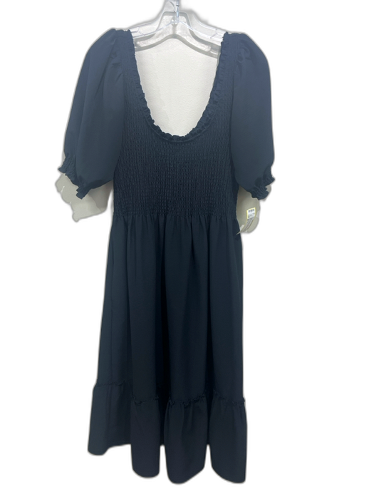 Hill House Size M Black Polyester Sleeveless Short Puff Sleeve Scoop Neck Dress Black / M