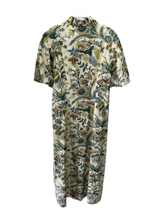 Tuckernuck Size XL Beige, Green & Red Cotton Botanical Short Puff Sleeve Dress Beige, Green & Red / XL