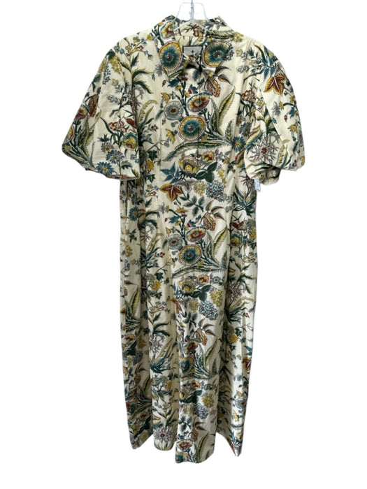 Tuckernuck Size XL Beige, Green & Red Cotton Botanical Short Puff Sleeve Dress Beige, Green & Red / XL