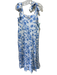 Emily McCarthy Size M White & Blue Linen Blend Botanical Tie Shoulder Dress White & Blue / M