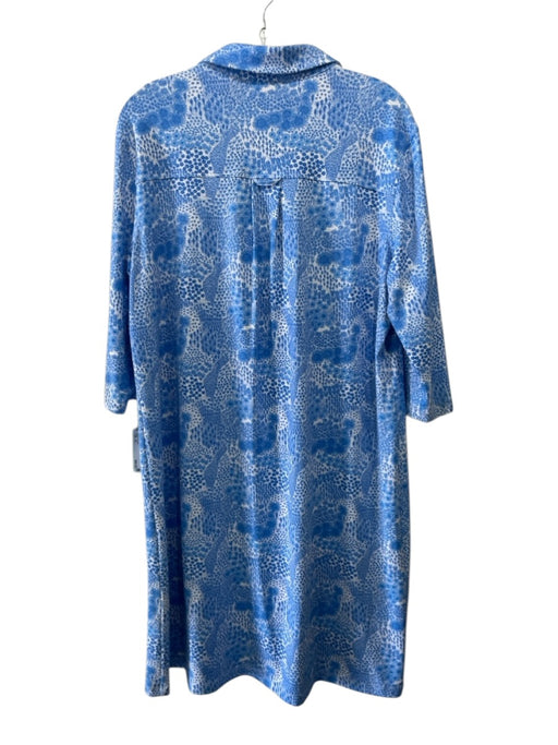 Persifor Size XL Blue & White Polyamide Blend Botanical 1/2 Sleeve Dress Blue & White / XL