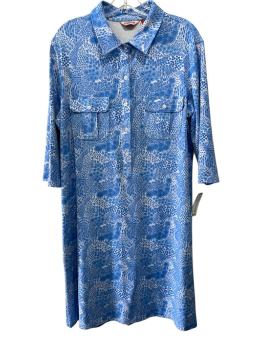 Persifor Size XL Blue & White Polyamide Blend Botanical 1/2 Sleeve Dress Blue & White / XL
