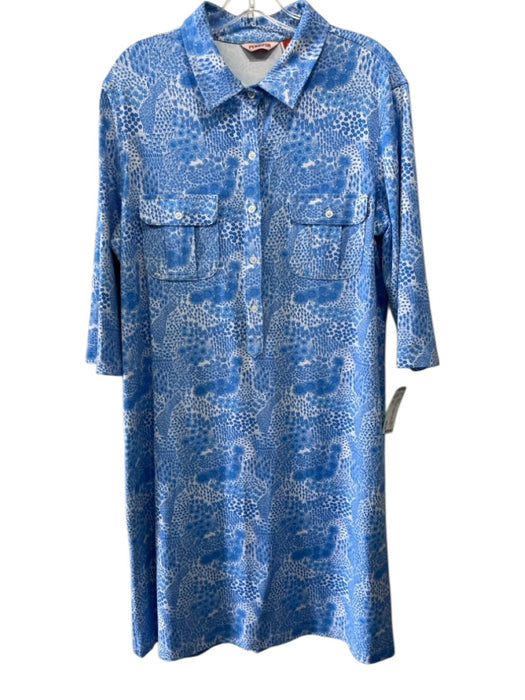 Persifor Size XL Blue & White Polyamide Blend Botanical 1/2 Sleeve Dress Blue & White / XL
