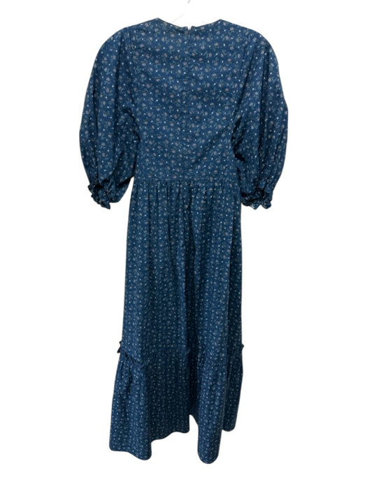 Hunter Bell Size L Blue, Black & White Cotton Botanical Grapes V Neck Dress Blue, Black & White / L