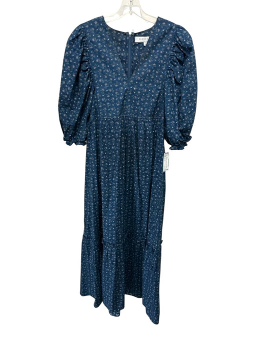 Hunter Bell Size L Blue, Black & White Cotton Botanical Grapes V Neck Dress Blue, Black & White / L