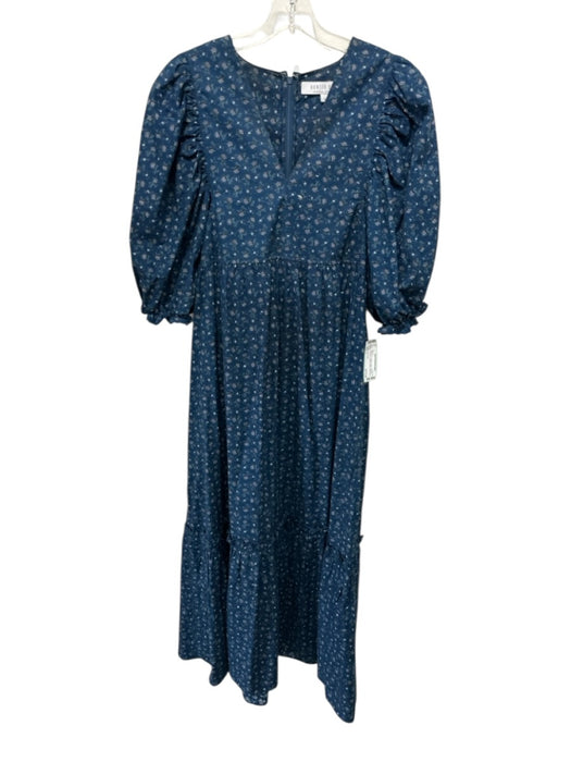 Hunter Bell Size L Blue, Black & White Cotton Botanical Grapes V Neck Dress Blue, Black & White / L
