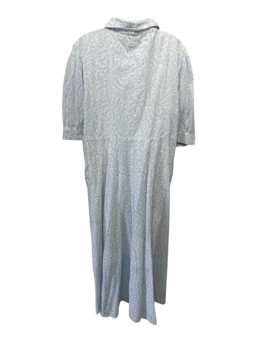 India Amory Size L White & Blue Cotton Botanical 1/2 Puff Sleeve Pocketed Dress White & Blue / L