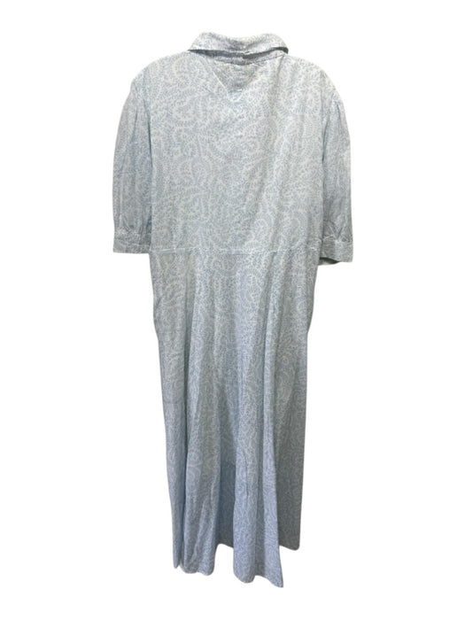 India Amory Size L White & Blue Cotton Botanical 1/2 Puff Sleeve Pocketed Dress White & Blue / L