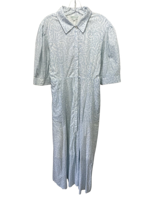 India Amory Size L White & Blue Cotton Botanical 1/2 Puff Sleeve Pocketed Dress White & Blue / L