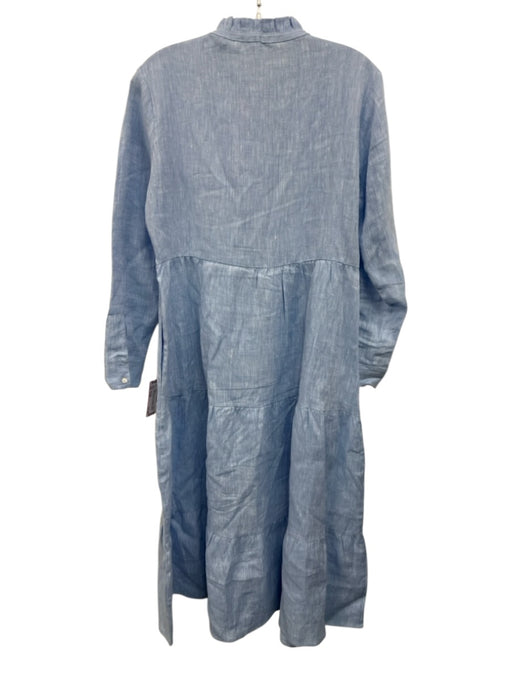 Alice Walk Size Small Light Blue Linen Long Sleeve Button Front Ruffles Dress Light Blue / Small
