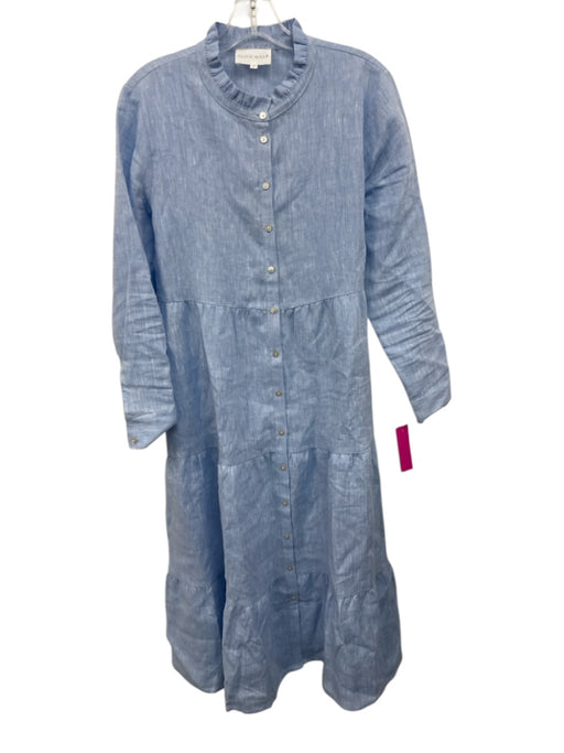 Alice Walk Size Small Light Blue Linen Long Sleeve Button Front Ruffles Dress Light Blue / Small