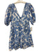 FRNCH Size S White & Blue Viscose & Linen Long Sleeve Embroidered Buttons Dress White & Blue / S