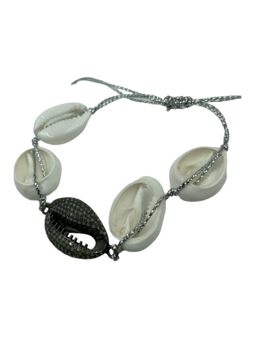 S. Carter Designs White & Silver Nylon Cowrie Shells Pave Diamonds Bracelet White & Silver