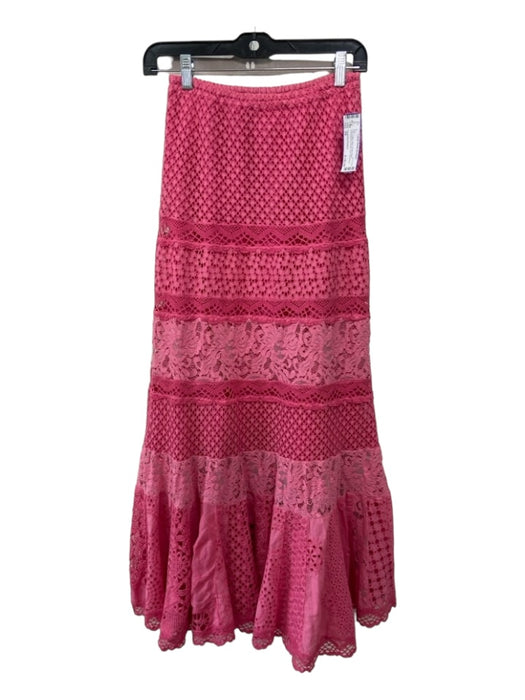 Temptation Positano Size XS Pink Cotton Maxi Elastic Waist Lace Skirt Pink / XS