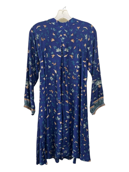 Natalie Martin Size XS Blue, Brown, White Silk Floral Half Button Dress Blue, Brown, White / XS