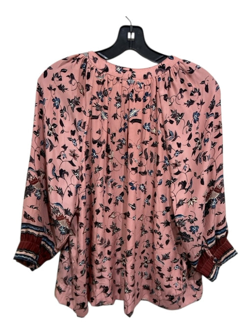 Natalie Martin Size XS Pink & Multi Puff 1/2 Sleeve Split V neckline Buttons Top Pink & Multi / XS