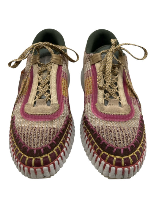 Chloe Shoe Size 39 Purple, Yellow, Multi Synthetic Knit Ribbed Low Top Sneakers Purple, Yellow, Multi / 39