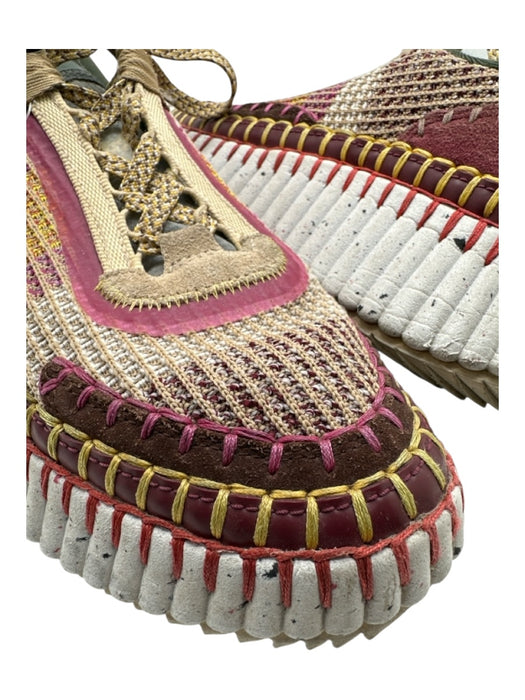 Chloe Shoe Size 39 Purple, Yellow, Multi Synthetic Knit Ribbed Low Top Sneakers Purple, Yellow, Multi / 39