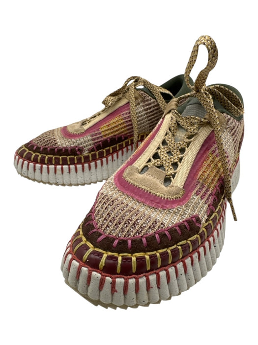 Chloe Shoe Size 39 Purple, Yellow, Multi Synthetic Knit Ribbed Low Top Sneakers Purple, Yellow, Multi / 39