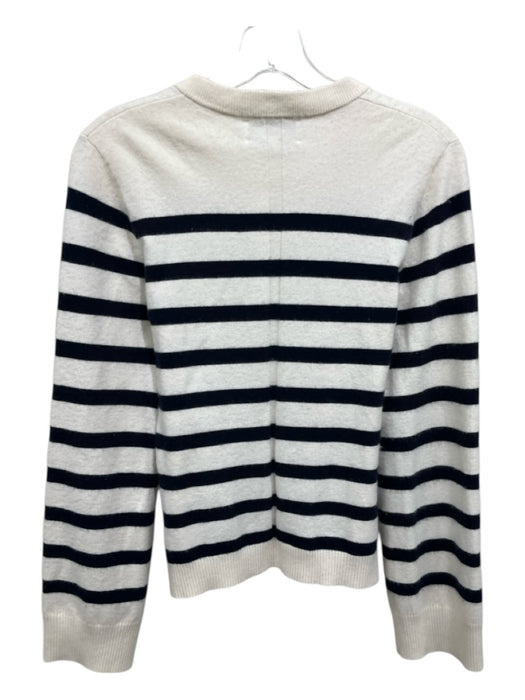 La Ligne Size S Cream & Blue Cashmere & Lycra Striped Button Up Cardigan Sweater Cream & Blue / S