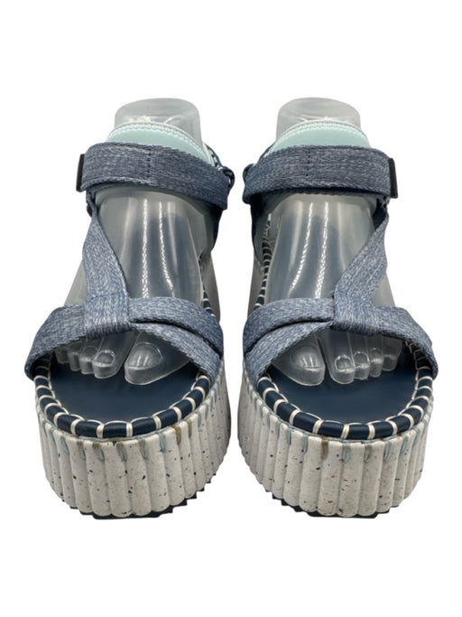 Chloe Shoe Size 39 Mixed Blues & White textile upper Velcro Ankle Sandals Mixed Blues & White / 39
