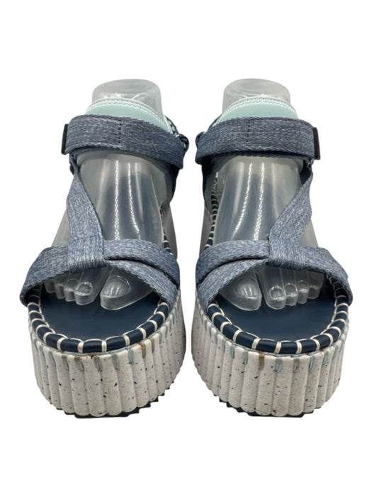 Chloe Shoe Size 39 Mixed Blues & White textile upper Velcro Ankle Sandals Mixed Blues & White / 39