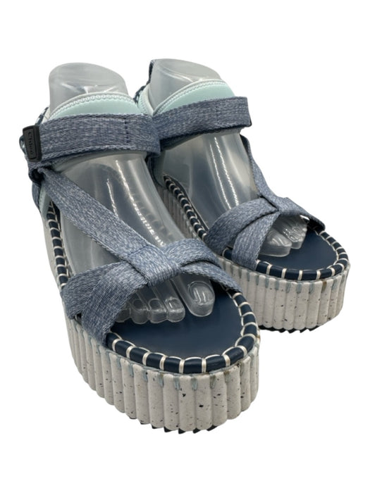 Chloe Shoe Size 39 Mixed Blues & White textile upper Velcro Ankle Sandals Mixed Blues & White / 39