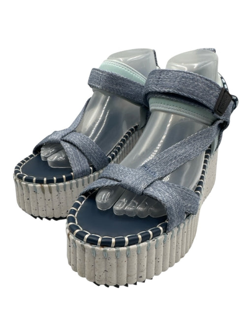 Chloe Shoe Size 39 Mixed Blues & White textile upper Velcro Ankle Sandals Mixed Blues & White / 39