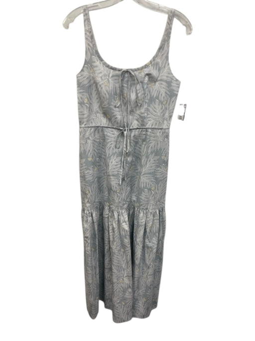 Coco Shop Size S White & Blue Cotton Botanical Print Sleeveless Tie Detail Dress White & Blue / S