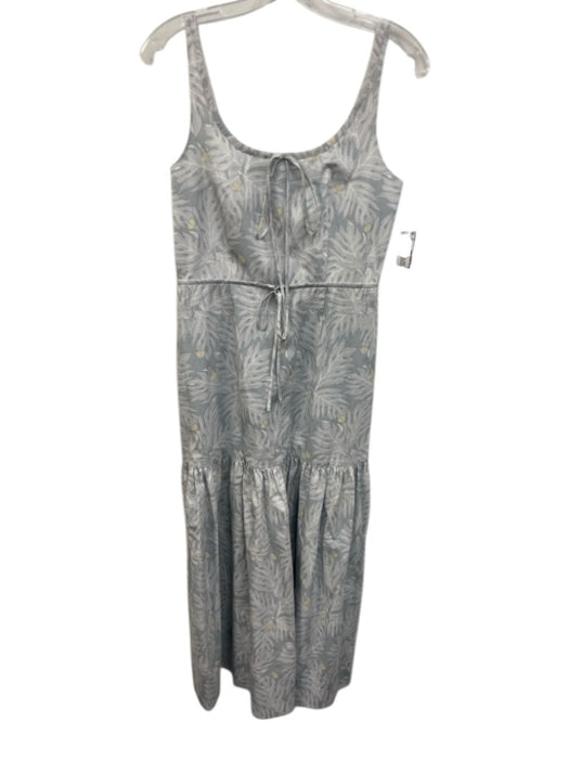Coco Shop Size S White & Blue Cotton Botanical Print Sleeveless Tie Detail Dress White & Blue / S