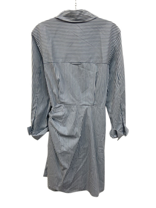 Vince Size S Blue & White Cotton Blend Striped Long Sleeve Wrap Collared Dress Blue & White / S