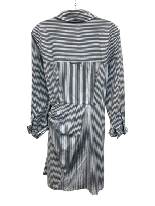 Vince Size S Blue & White Cotton Blend Striped Long Sleeve Wrap Collared Dress Blue & White / S