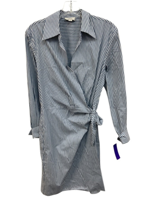 Vince Size S Blue & White Cotton Blend Striped Long Sleeve Wrap Collared Dress Blue & White / S