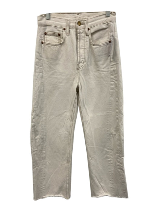 B Sides Size 25 White Cotton Denim High Waist Button Fly Barrel Jeans White / 25