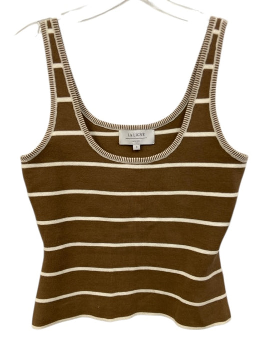 La Ligne Size S Brown & White Missing Fabric Tag Ribbed Knit Stripe Tank Top Brown & White / S
