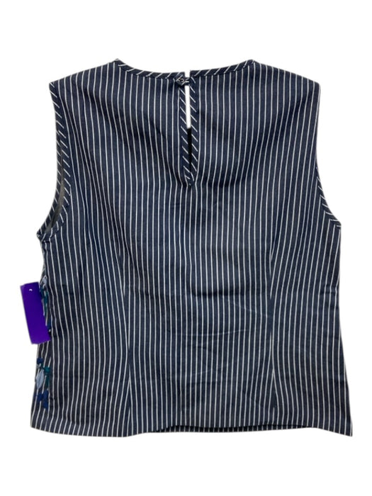 Loretta Caponi Firenze Size S Navy Blue & White Cotton Chambray Striped Top Navy Blue & White / S