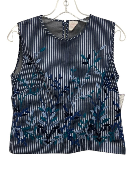 Loretta Caponi Firenze Size S Navy Blue & White Cotton Chambray Striped Top Navy Blue & White / S